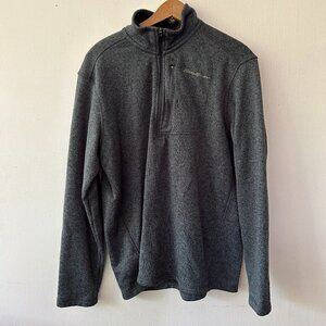 Eddie Bauer Pullover Fleece Mens Large 1/4 Zip Blue Gray Zip Pocket Mock Neck